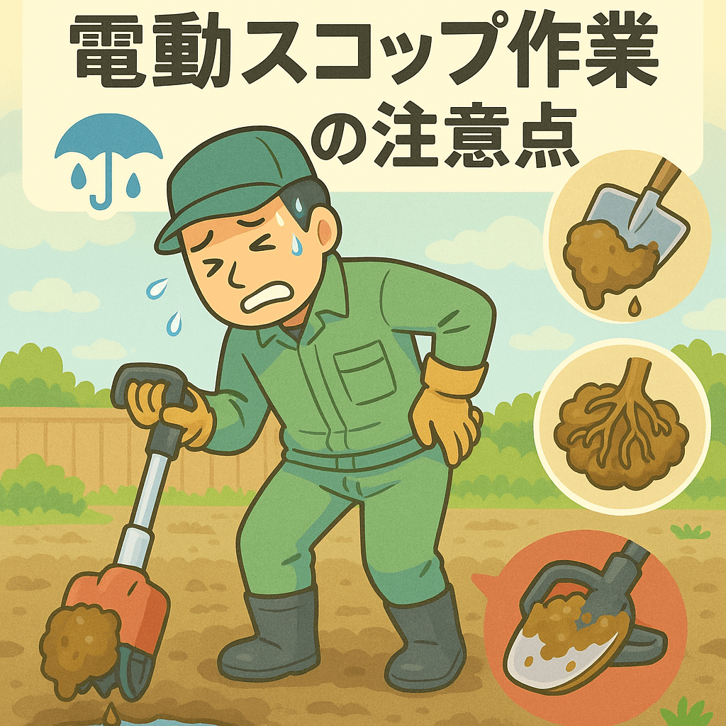電動スコップでの作業を雨の日に避けたほうがいい理由。